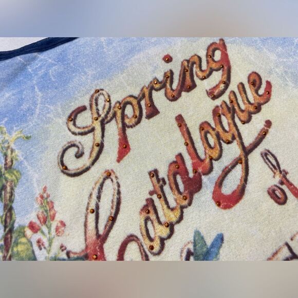 B.Y.B.B. Spring Catalogue Of Seeds All Over Print Top Women 2X Blue - Picture 2 of 6